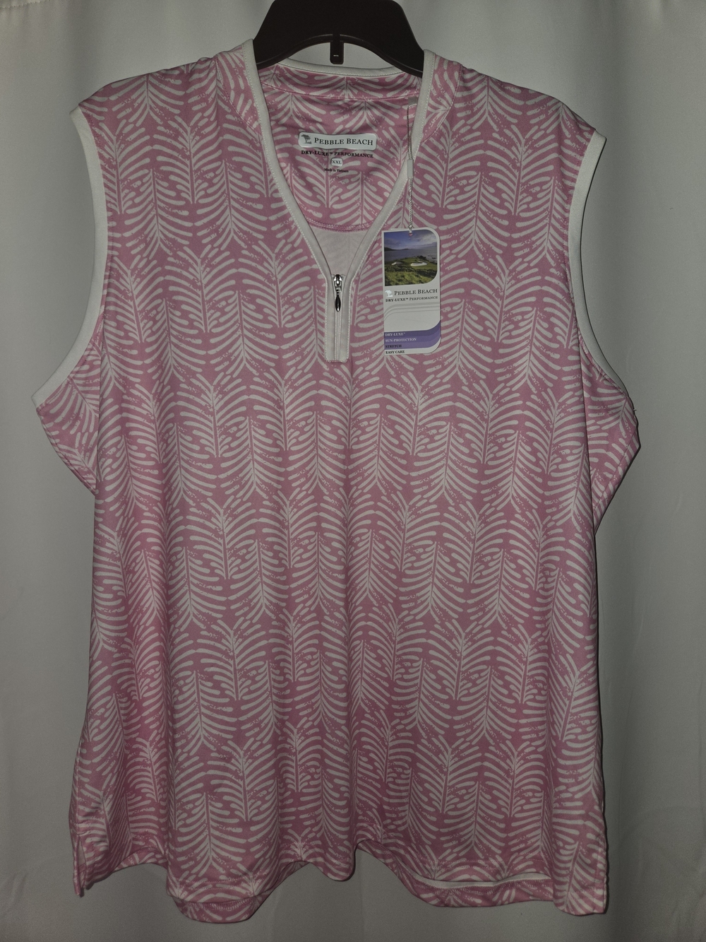 NWT Pebble Beach Pink & White Zip-Front Sleeveless Polo Tank